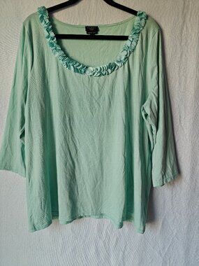 TALBOTS Womens Turquoise Blue Super Soft Pima Cotton Ruffle Blouse Size 2X